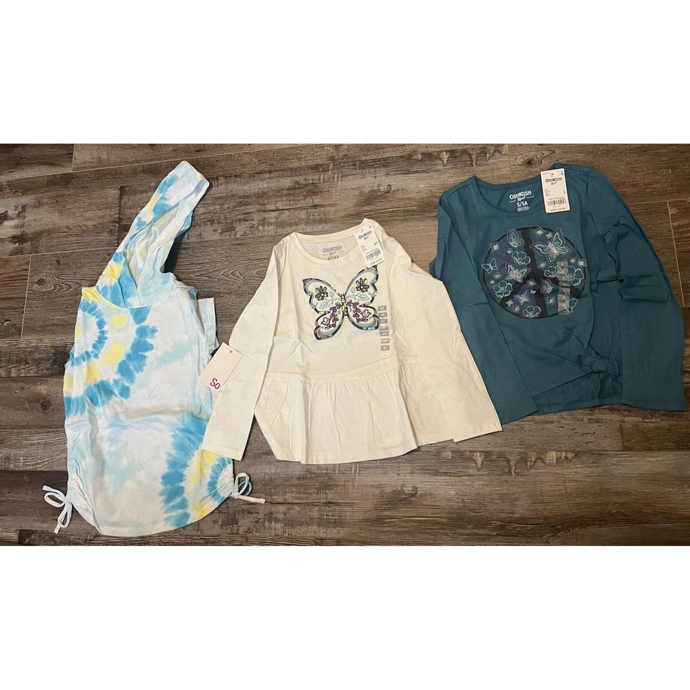 Girls Hooded Tie Dye OshKosh Butterfly Peace Sign Shirts Tops Lot 4T 4 5 New $74